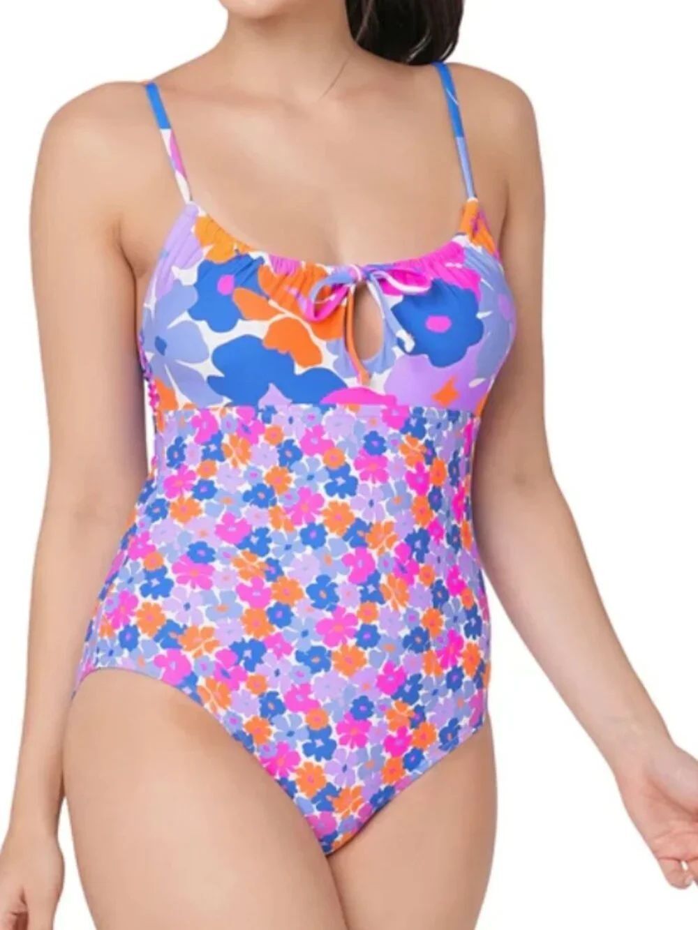 Roxy Daisy Days Keyhole Tunnel Front One-piece Swimsuit Size S Floral Surf Girl